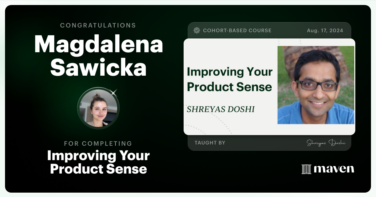 Certificate of Completion for World-class Product Sense in Practice