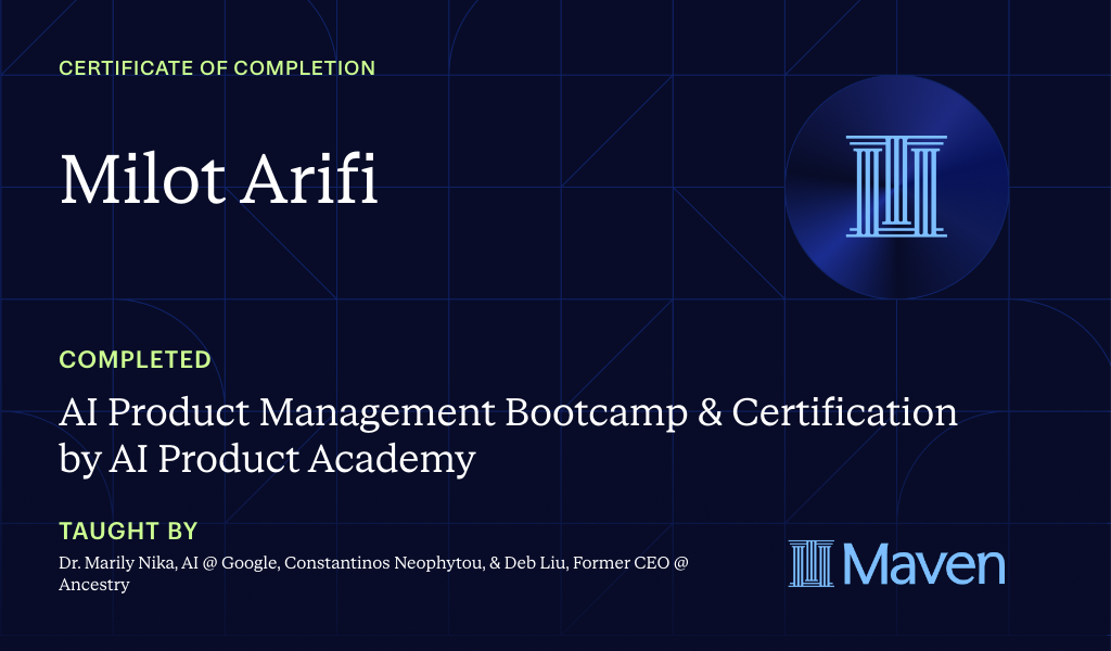 Certificate for AI Product Management Bootcamp & Certification by AI Product Academy
