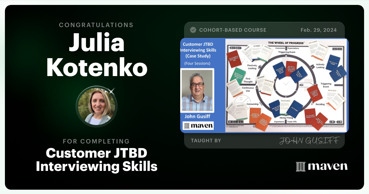 Certificate of Completion for Customer JTBD Interviewing Skills
