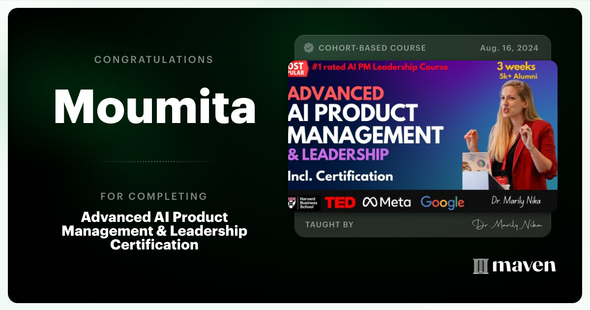 Certificate of Completion for Advanced AI Product Leadership Certification