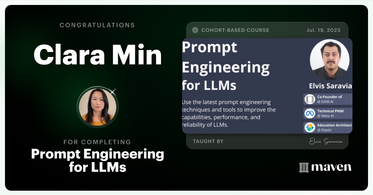 Certificate of Completion for Advanced Prompt Engineering for LLMs
