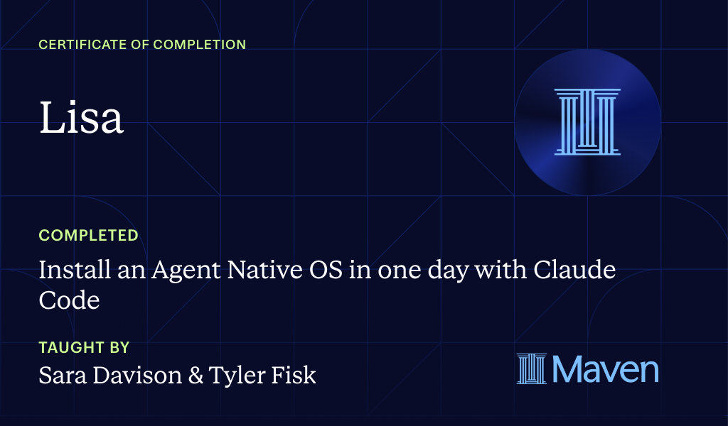 Certificate for Install an AI Agent Team + HQ in One Day with Claude Code (w/o Coding Skills)