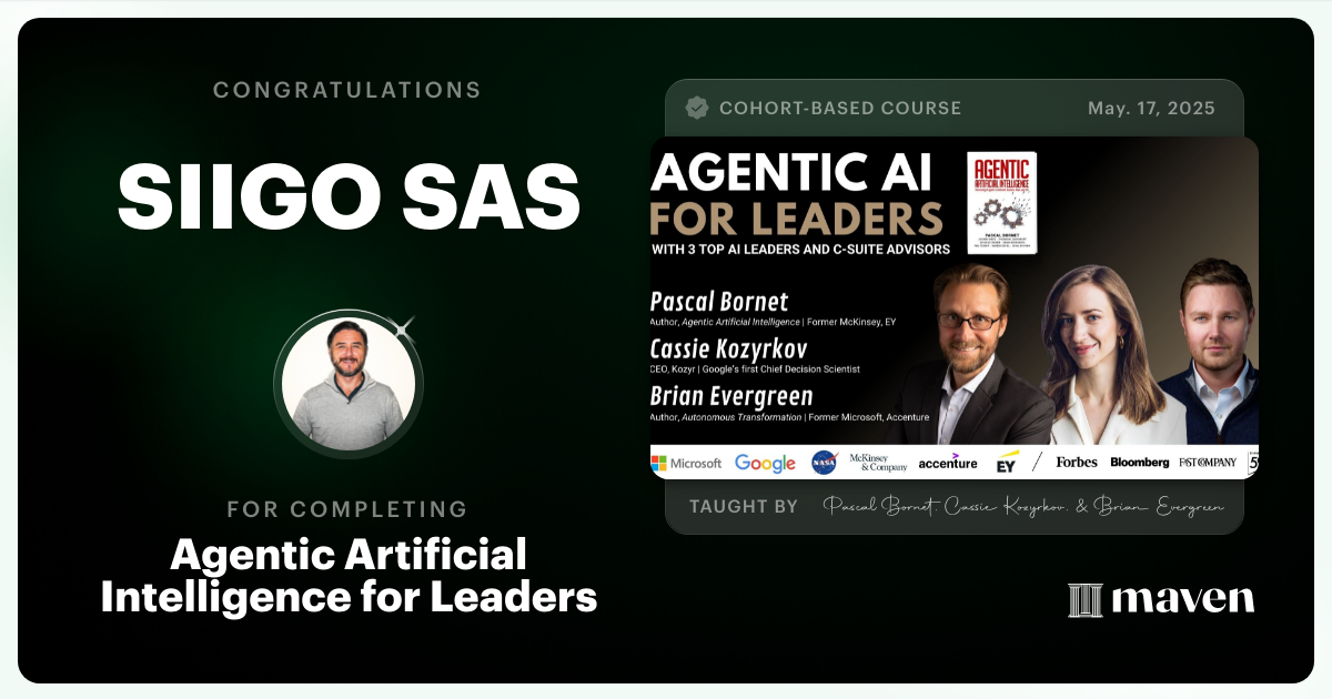 Certificate of Completion for Agentic Artificial Intelligence for Leaders