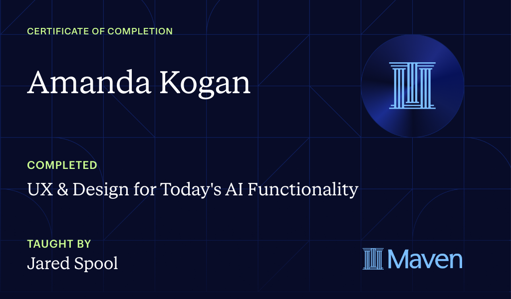Certificate for UX & Design for Today's AI Functionality