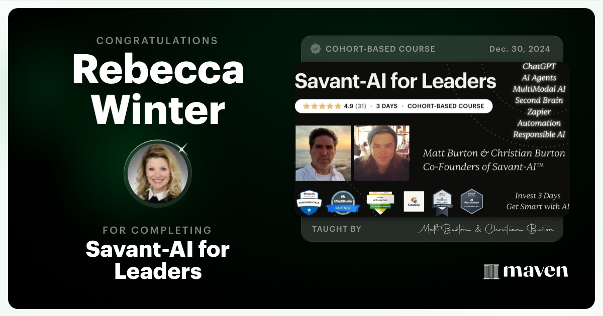 Certificate of Completion for Savant-AI for Leaders