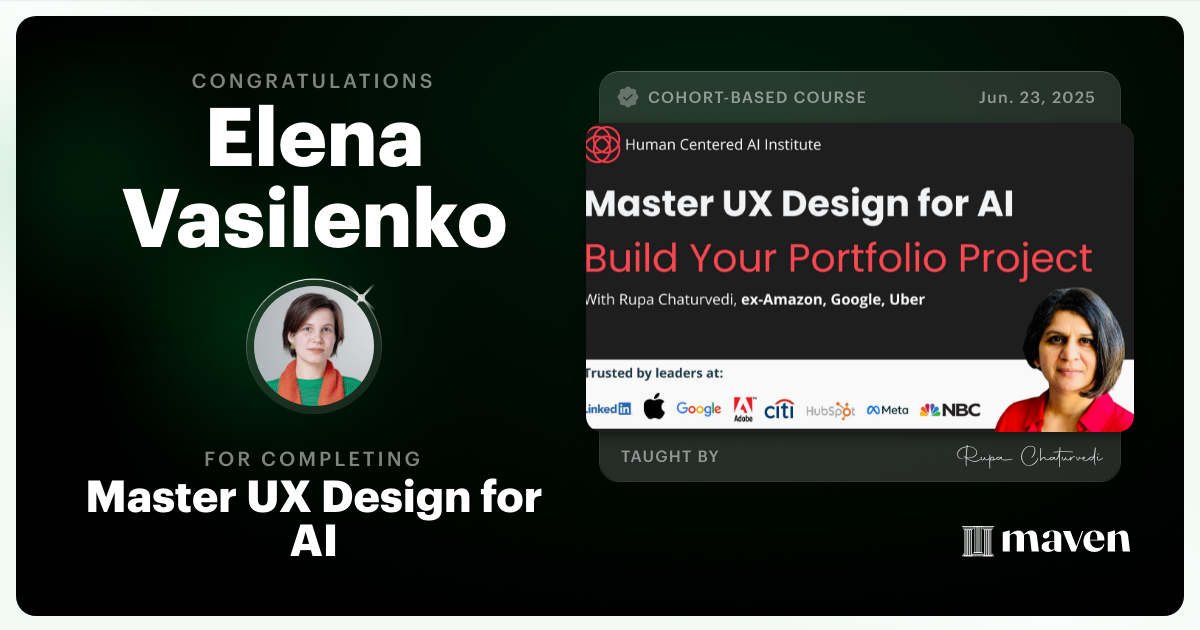 Certificate of Completion for Master UX Design for AI