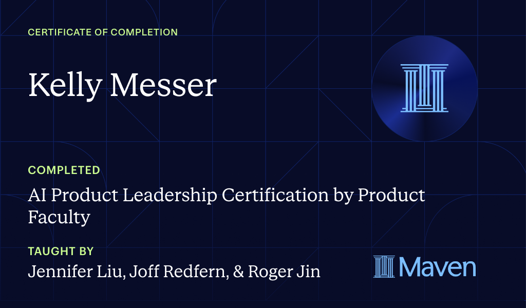 Certificate for AI Product Leadership Certification by Product Faculty