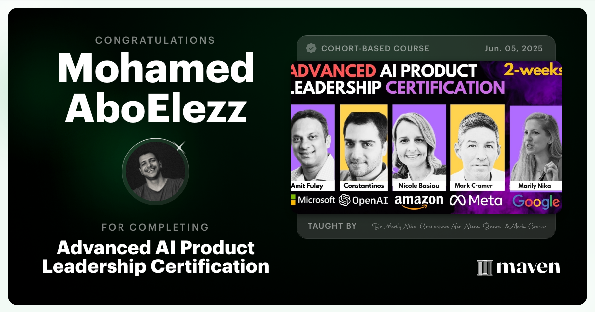 Certificate of Completion for Advanced AI Product Leadership Certification