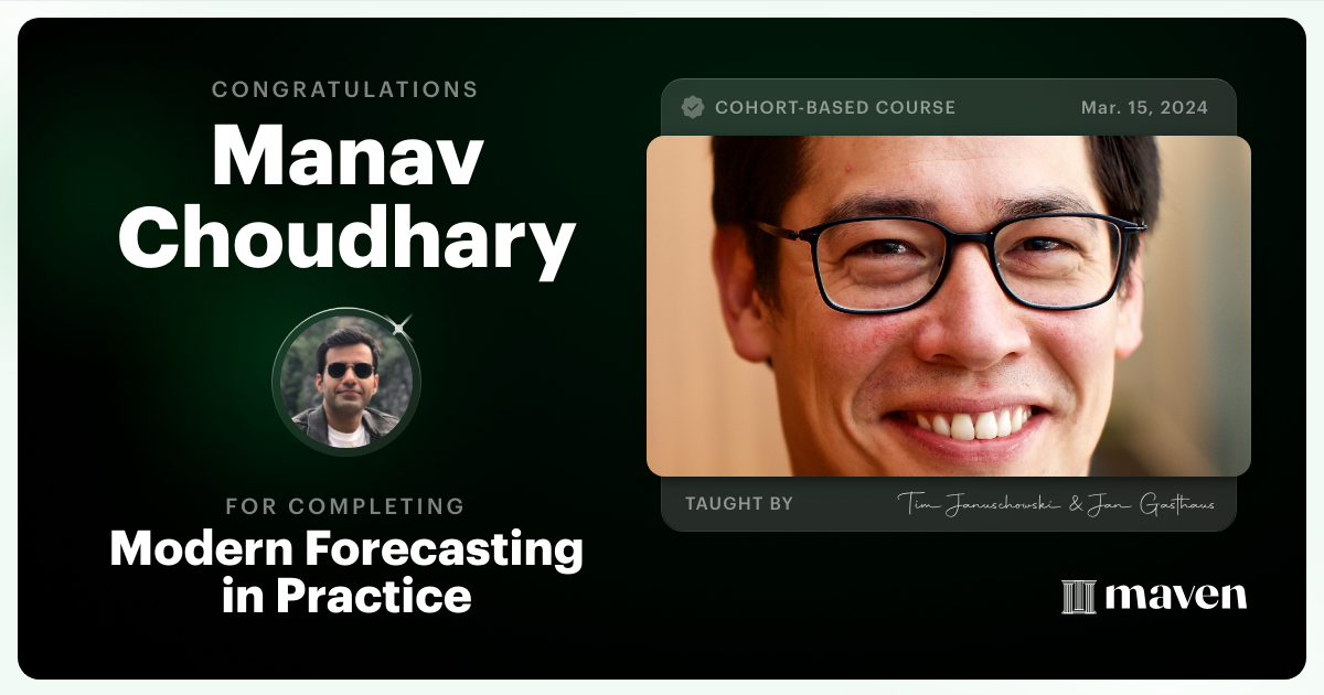 Certificate of Completion for Modern Forecasting in Practice