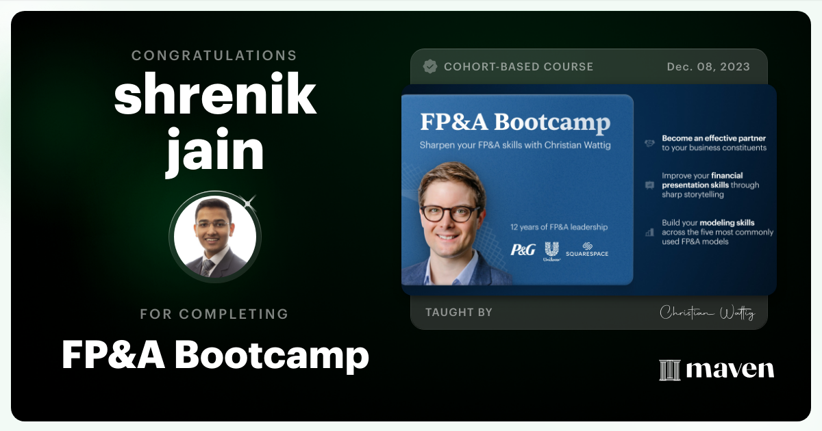 Certificate of Completion for FP&A Bootcamp