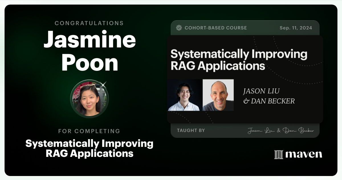 Certificate of Completion for Systematically Improving RAG Applications