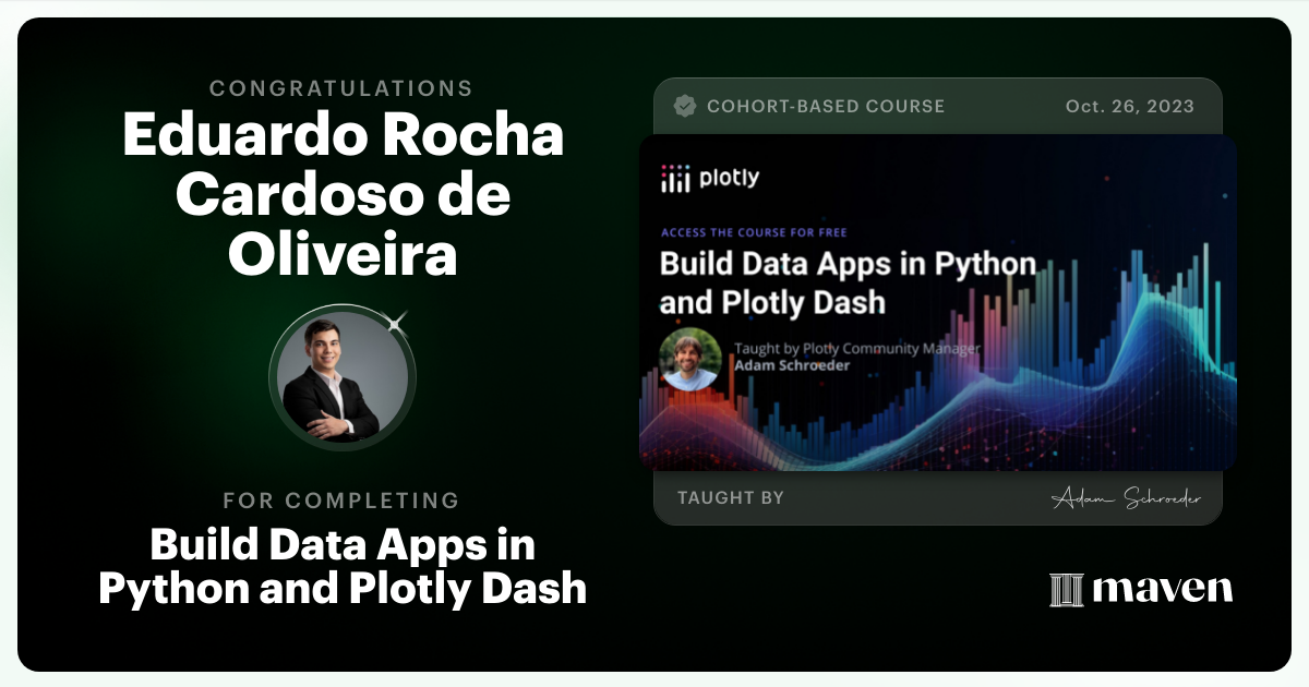 Certificate of Completion for Build Data Apps in Python and Plotly Dash
