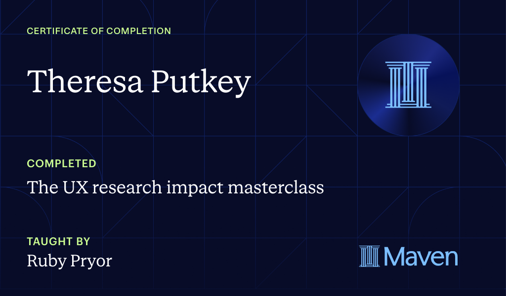 Certificate for The UX research impact masterclass