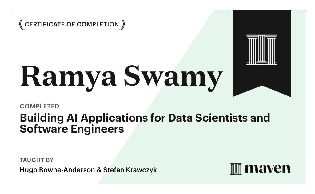 Certificate for Building AI Applications for Data Scientists and Software Engineers