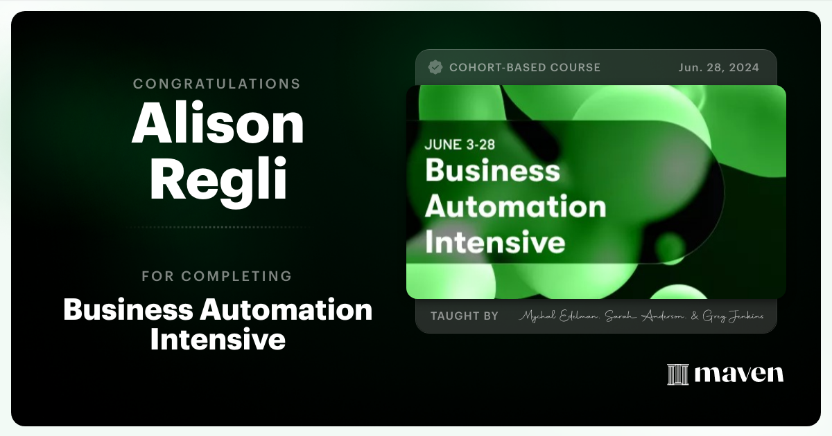 Certificate of Completion for Business Automation Intensive