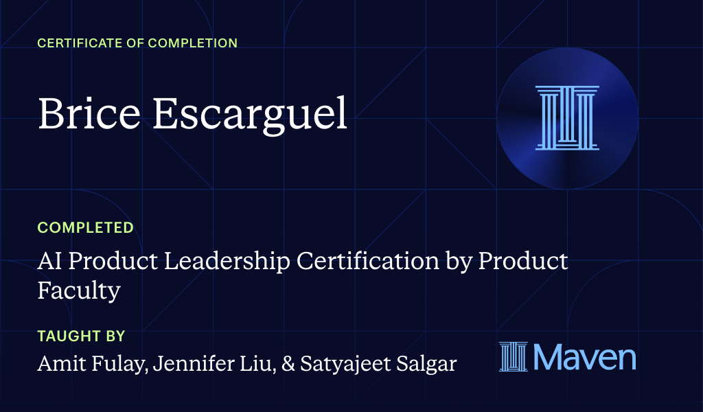 Certificate for AI Product Leadership Certification by Product Faculty