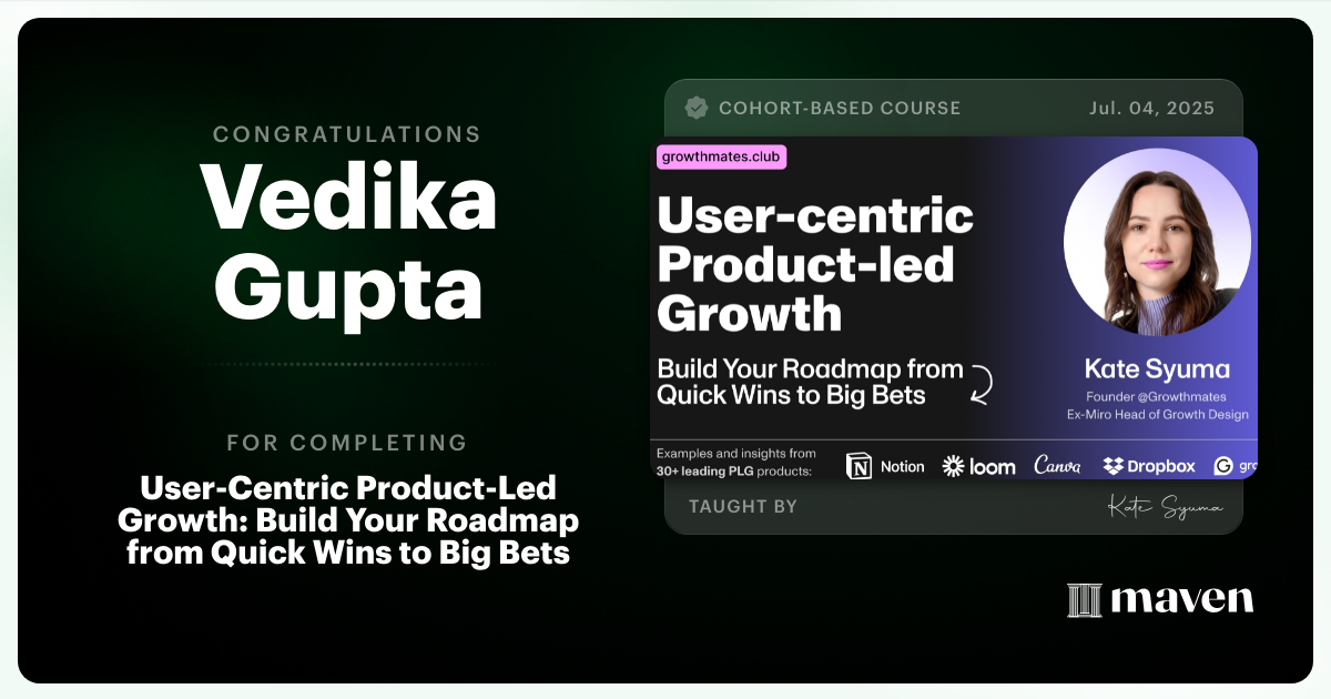 Certificate of Completion for User-Centric Product-led Growth in the AI Era