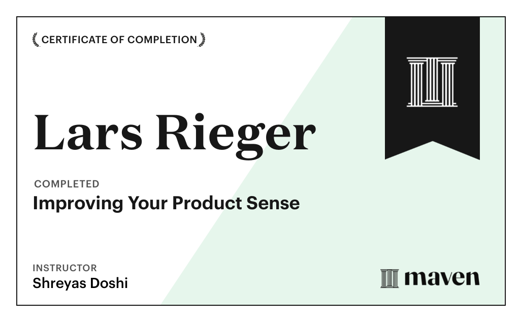 Certificate of Completion for World-class Product Sense in Practice