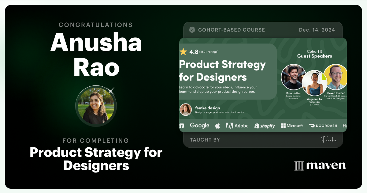 Certificate of Completion for Product Strategy for Designers