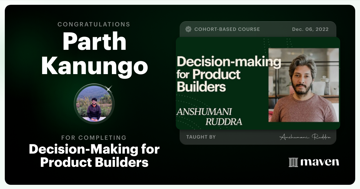 Certificate of Completion for Decision-Making for Product Builders