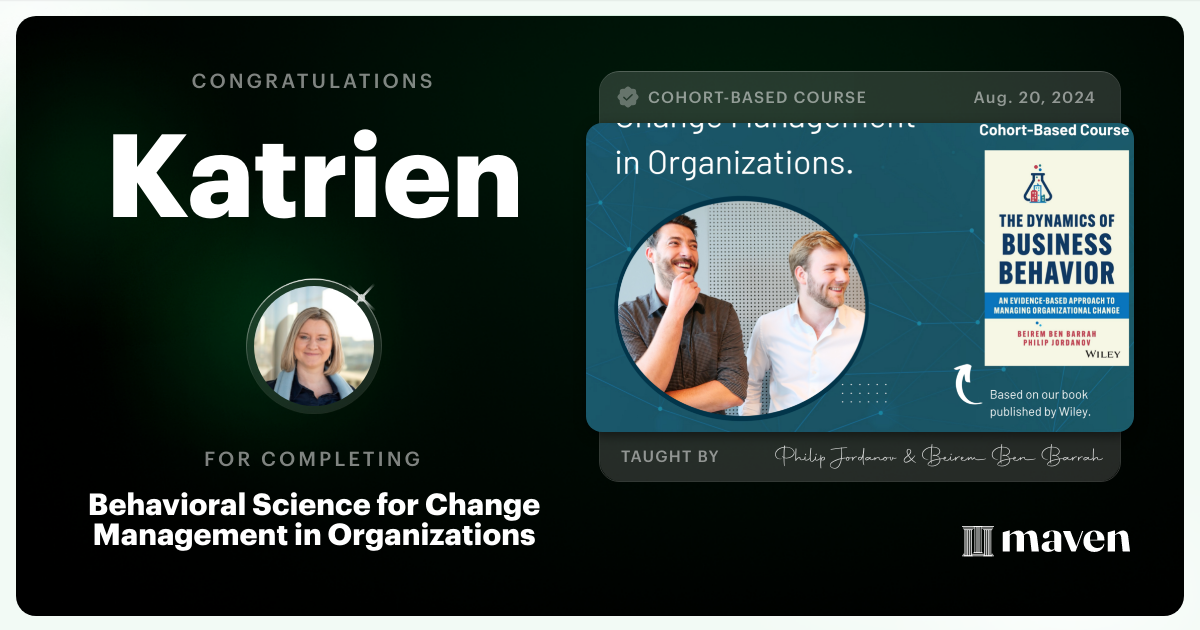 Certificate of Completion for Master Change Management and Leadership with Behavioral & Neuroscience