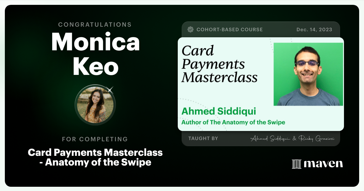 Certificate of Completion for Card Payments Masterclass - Anatomy of the Swipe