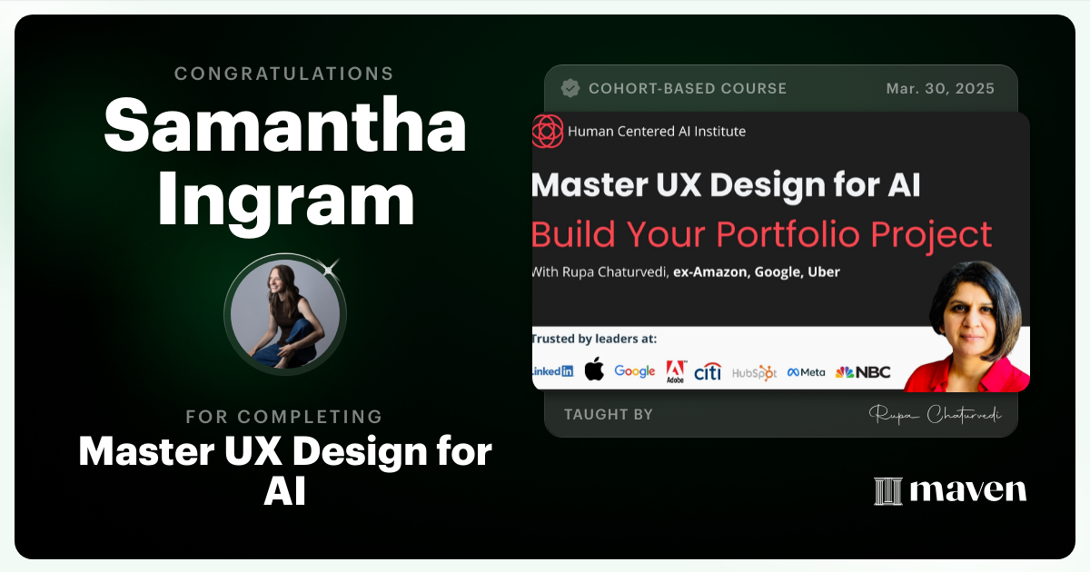 Certificate of Completion for Master UX Design for AI