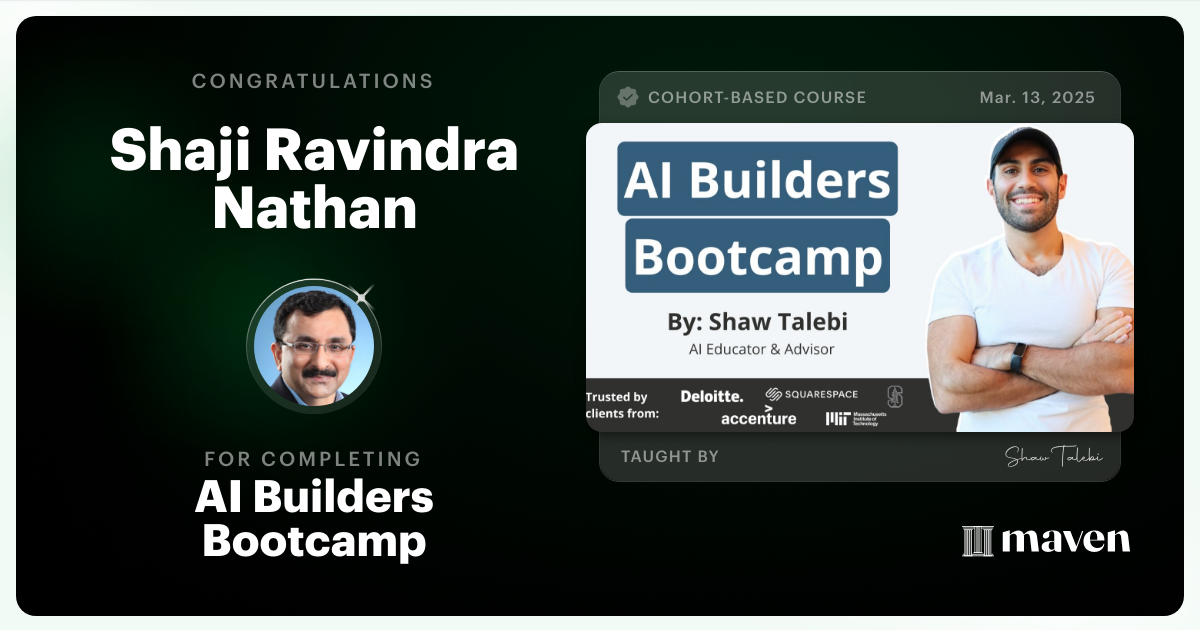 Certificate of Completion for AI Builders Bootcamp
