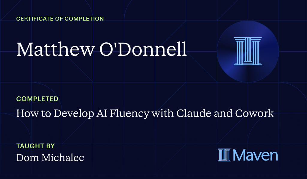 Certificate for How to Develop AI Fluency with Claude and Cowork