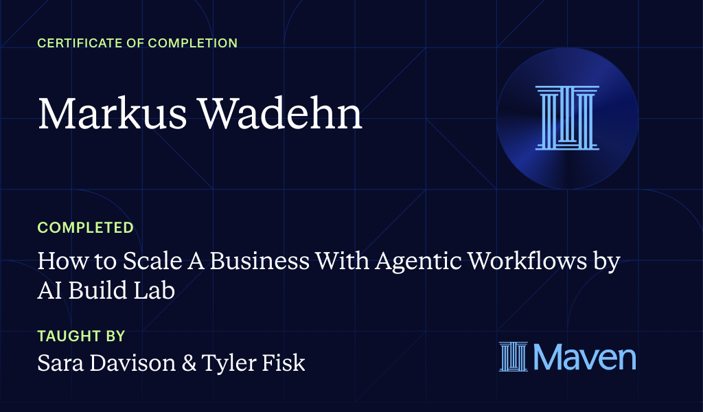 Certificate for How to Scale A Business With Agentic Workflows by AI Build Lab