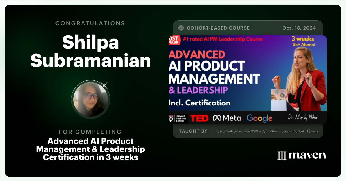 Certificate of Completion for Advanced AI Product Leadership Certification