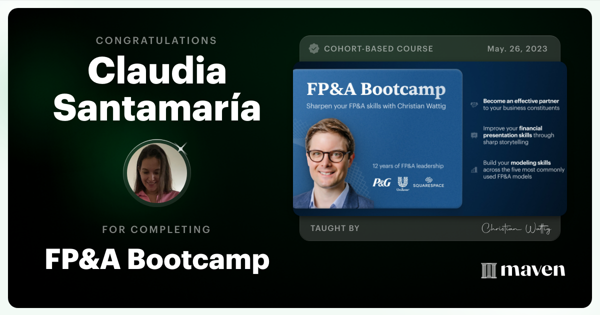 Certificate of Completion for FP&A Bootcamp