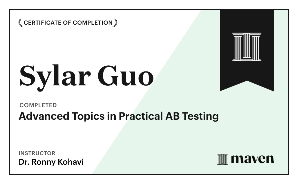 Certificate for Advanced Topics in Practical A/B Testing