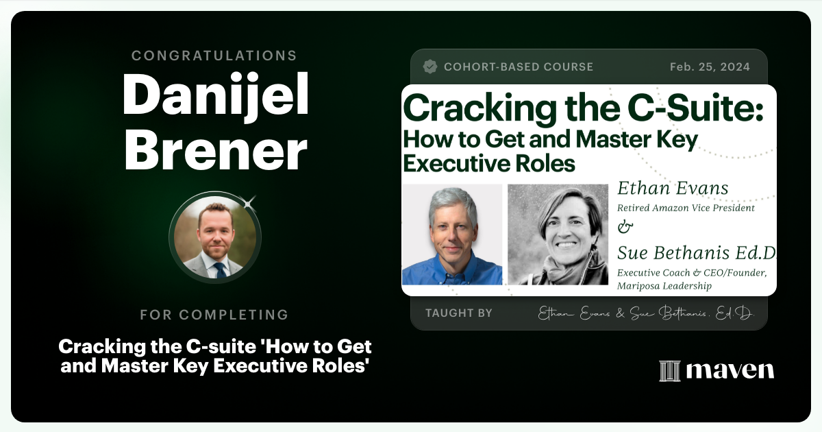 Certificate of Completion for Cracking the C-suite 'How to Get and Master Key Executive Roles'