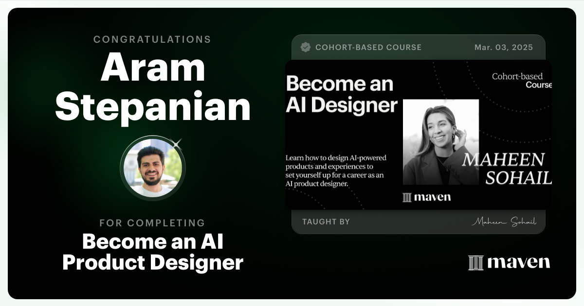 Certificate of Completion for Become an AI Product Designer