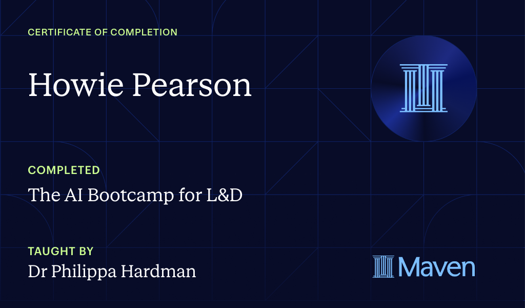 Certificate for The AI Bootcamp for L&D