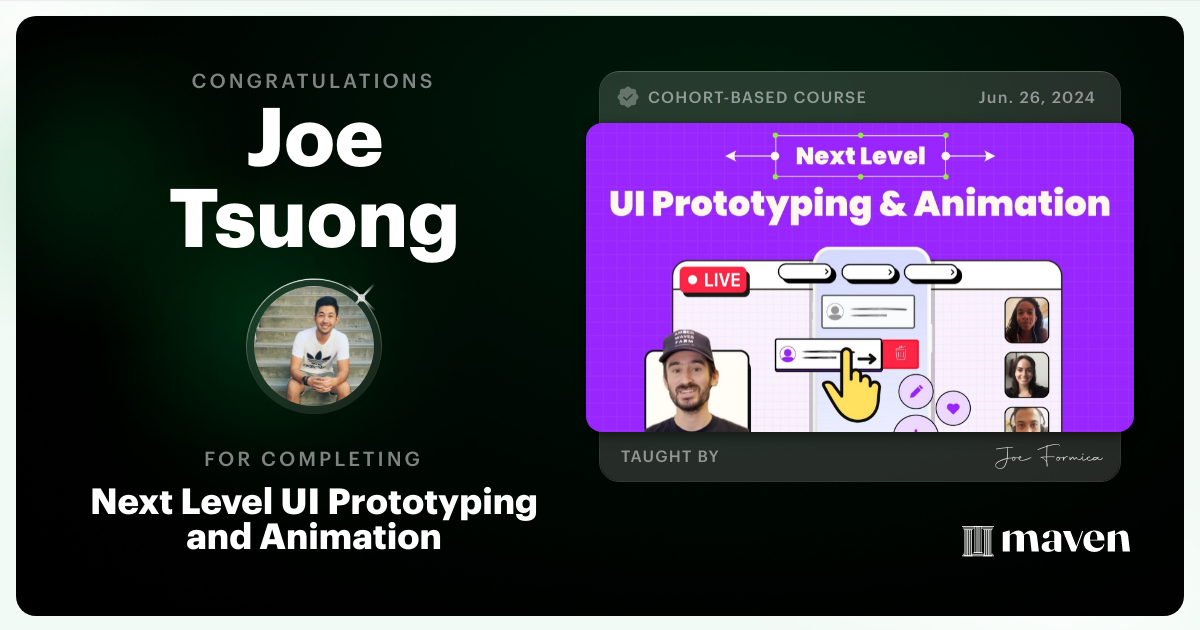 Certificate of Completion for Next Level UI Prototyping and Animation