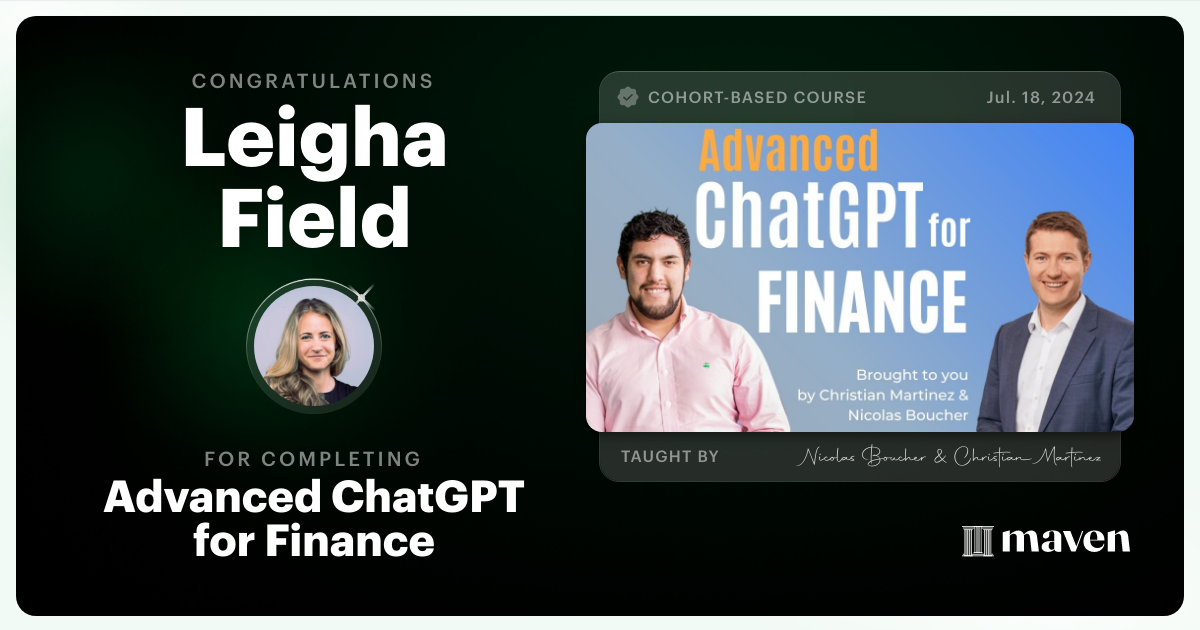 Certificate of Completion for AI for Finance - Advanced