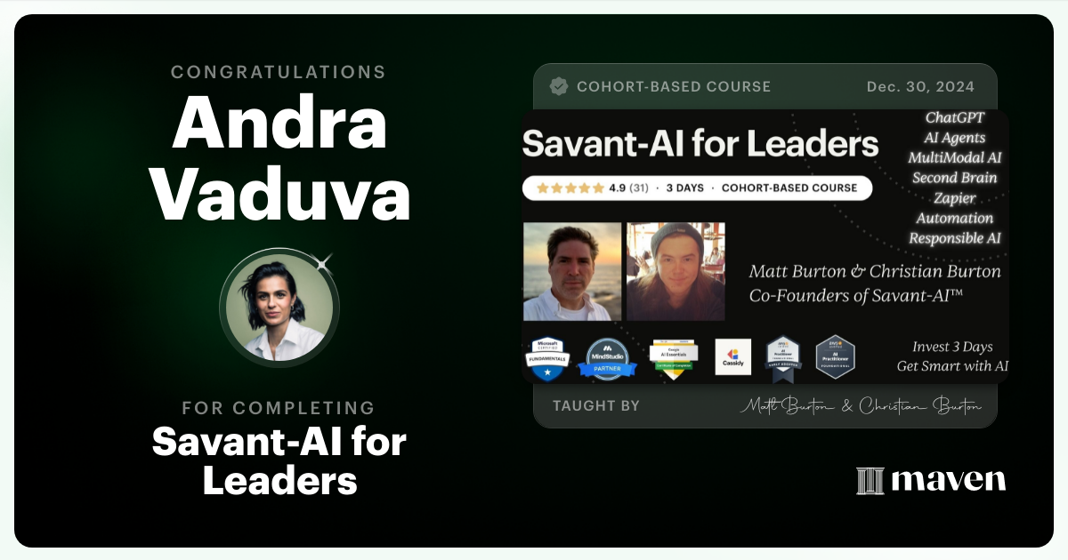 Certificate of Completion for Savant-AI for Leaders