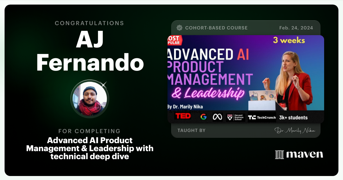 Certificate of Completion for Advanced AI Product Leadership Certification