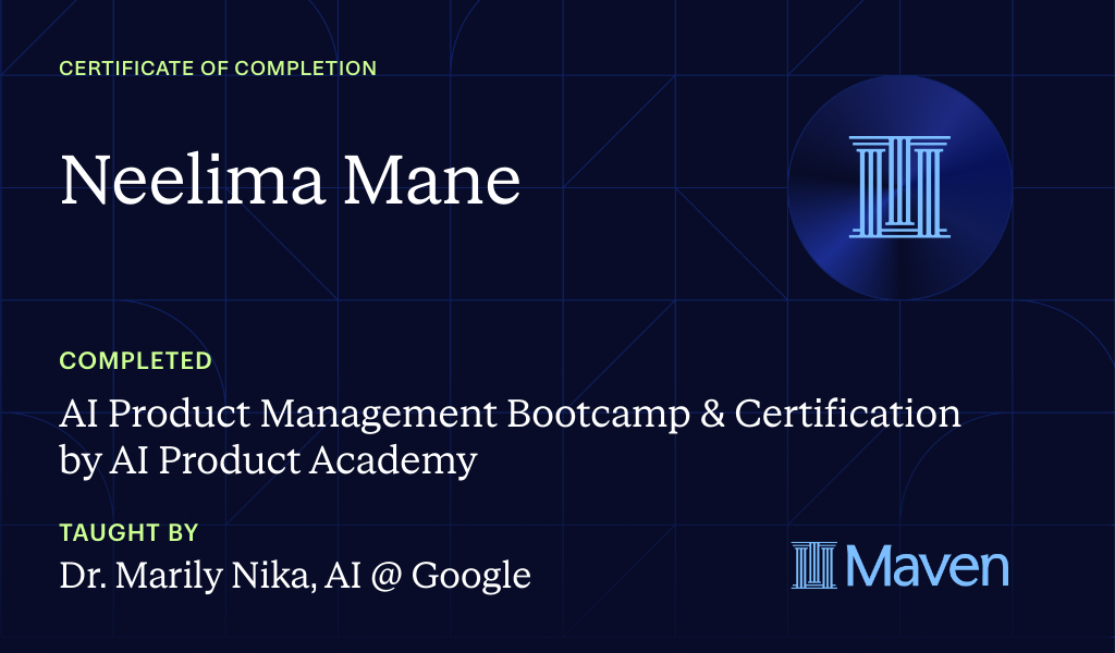 Certificate for AI Product Management Bootcamp & Certification by AI Product Academy