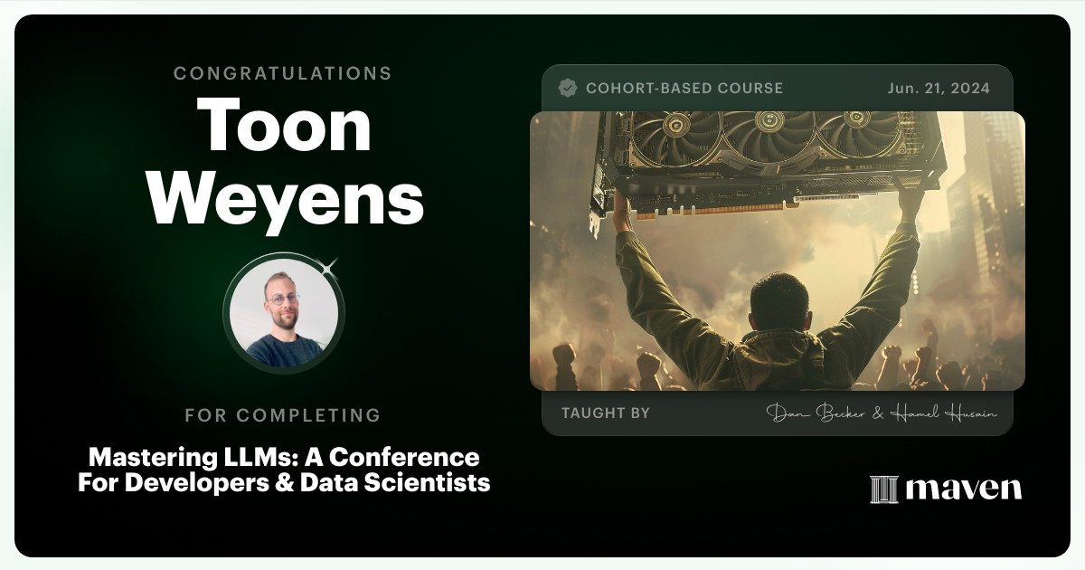 Certificate of Completion for Mastering LLMs For Developers & Data Scientists