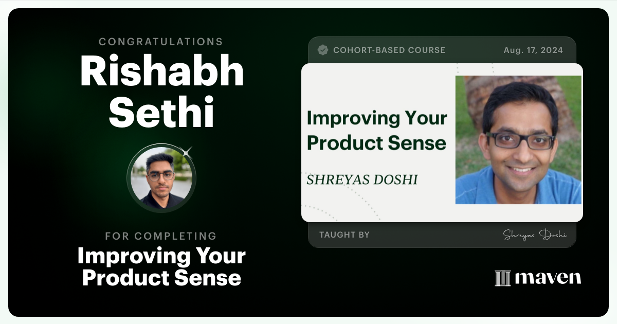 Certificate of Completion for World-class Product Sense in Practice