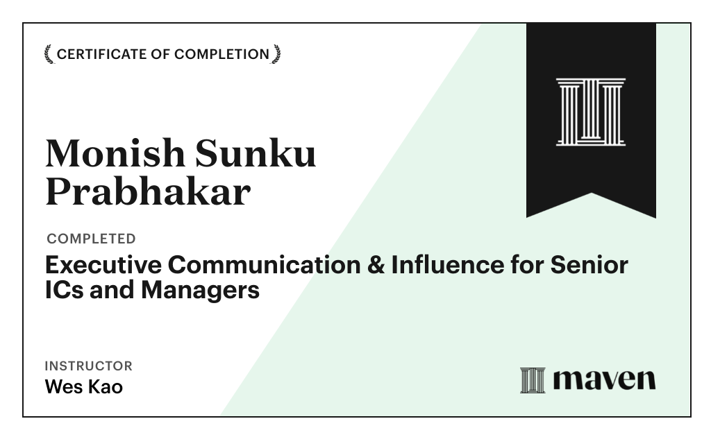 Certificate for Executive Communication & Influence for Senior ICs and Managers