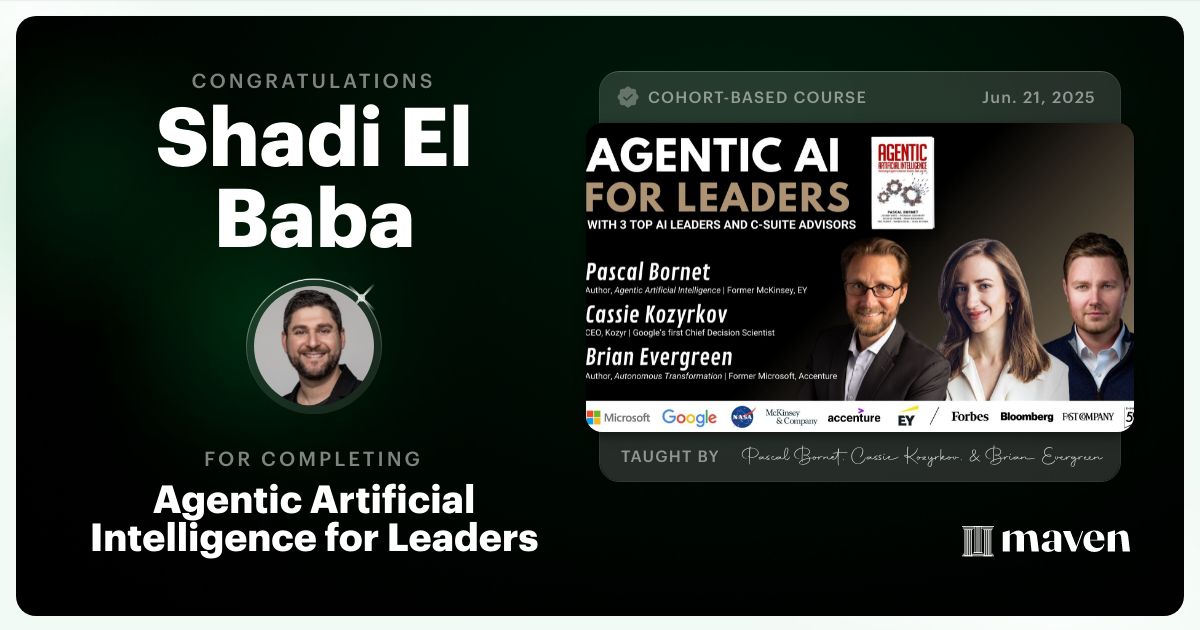 Certificate of Completion for Agentic Artificial Intelligence for Leaders