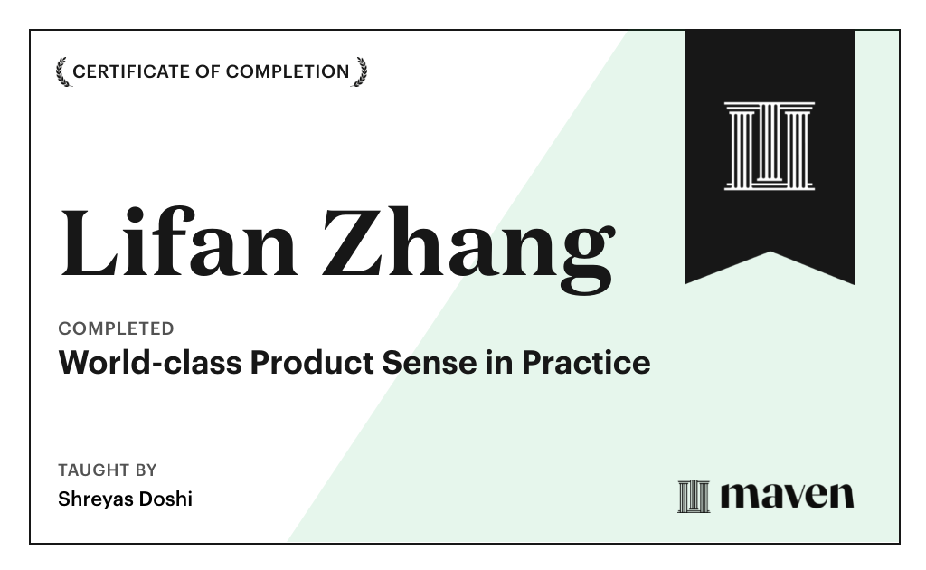 Certificate for World-class Product Sense in Practice