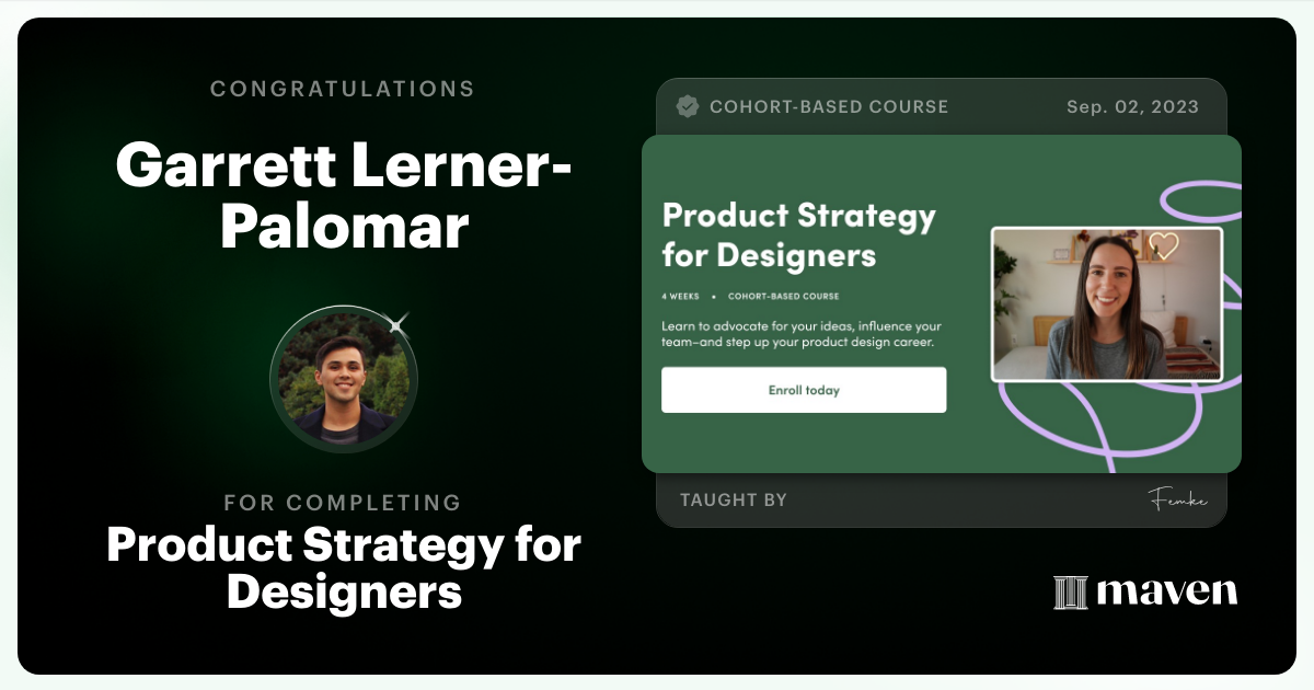 Certificate of Completion for Product Strategy for Designers