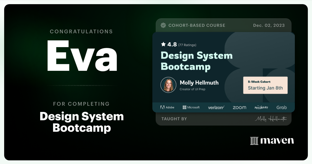 Certificate of Completion for Design System Bootcamp