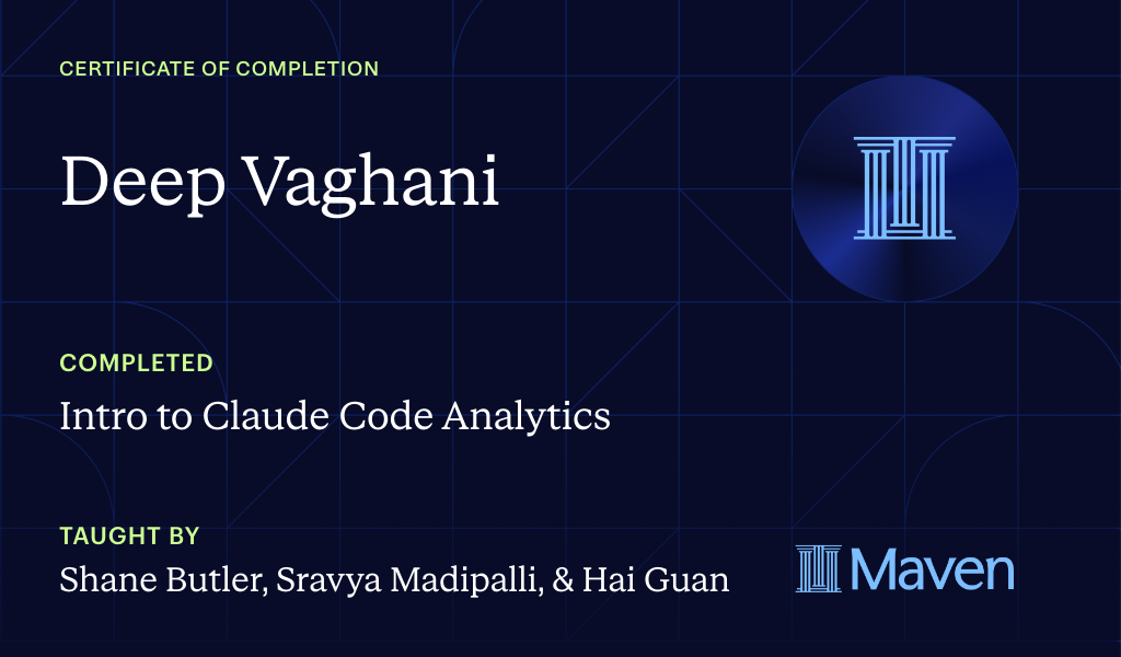 Certificate for Intro to Claude Code Analytics