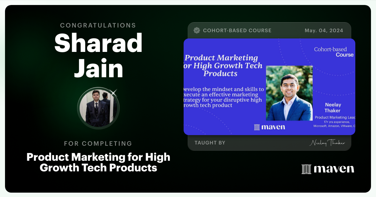 Certificate of Completion for Product Marketing for High Growth Tech Products